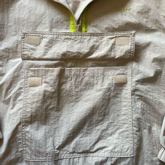 Levi’s Women’s Nylon Popover Jacket Tan Lime Green Trim Large NWT - Picture 6 of 7